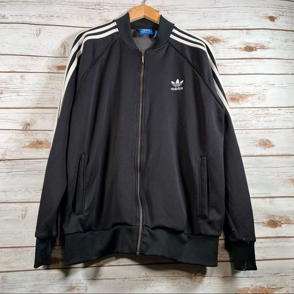 Adidas Black & White 3 Stripe Track Zip up Sweater Size XL - Picture 3 of 11